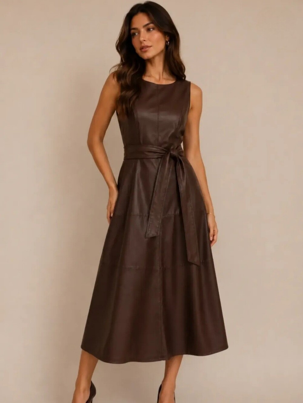 NWT Faux Brown Leather Zip Back Dress